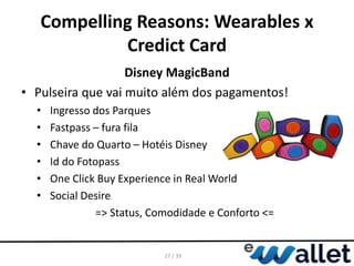Compelling Reasons: Wearables x
Credict Card
Disney MagicBand
• Pulseira que vai muito além dos pagamentos!
• Ingresso dos...