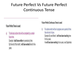 Future Perfect Vs Future Perfect
Continuous Tense
 
