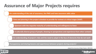 24
Assurance of Major Projects requires
An understanding of the role of assurance, the PMO and how assurance adds value
Ti...