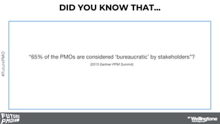 #FuturePMO
DID YOU KNOW THAT...
“65% of the PMOs are considered ‘bureaucratic’ by stakeholders”?
(2013 Gartner PPM Summit)
 