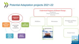 Potential Adaptation projects 2021-22
Wildfires Mountains
Understand Impacts of Climate Change:
Ecosystems
People and communities
Economy
Droughts and Water
Scarcity
Coastal Zones
 