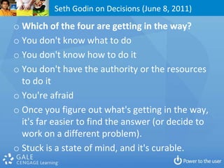 Seth Godin on Decisions (June 8, 2011)Which of the four are getting in the way?