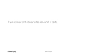 Joe Murphy @libraryfuture
What to ask/give futurists?
Listen for implications when presented with “the future of X is Y”
ask for: what you can provide as the industry insider (trends,
scanning hits, ) to help guide a foresight framework?
share assumptions, facts on recent historical era
 