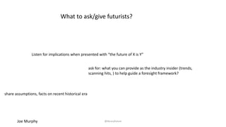 Joe Murphy @libraryfuture
studying our future
~
studying the past
Island California
we map the
future that
we expect
https://searchworks.stanford.edu/view/rs814r
m1327 Copyright © Stanford
University. Creative Commons
License. Image from the Glen
McLaughlin Map Collection
courtesy Stanford University
Libraries.
https://purl.stanford.edu/rs814rm1327
 