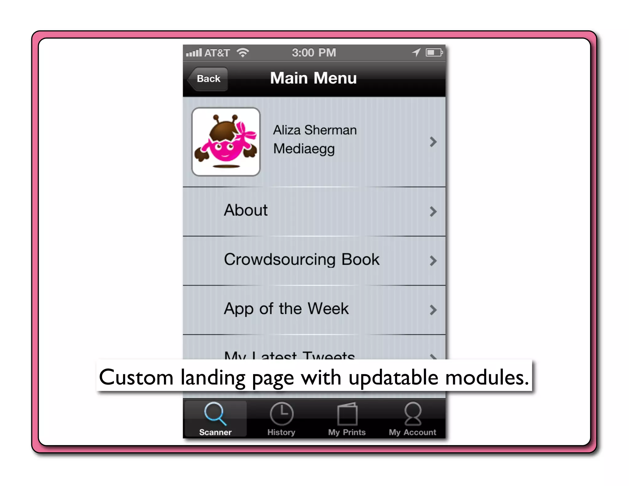 Custom landing page with updatable modules.	

 