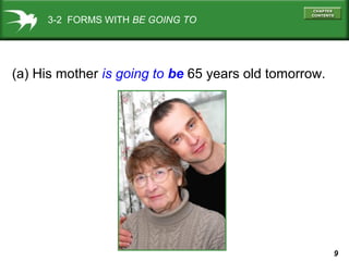 3-2 FORMS WITH BE GOING TO

(a) His mother is going to be 65 years old tomorrow.

9

 