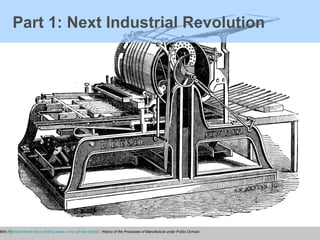 Part 1: Next Industrial Revolution Jocelyn A.H (1864) ‘ Richard March Hoe's printing press—one cylinder design ’,  History of the Processes of Manufacture  under Public Domain 