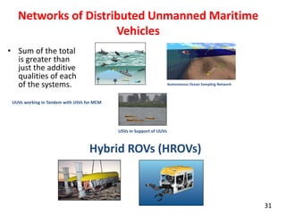 Networks of Distributed Unmanned Maritime
Vehicles
• Sum of the total
is greater than
just the additive
qualities of each
...