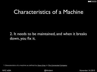 Characteristics of a Machine

2. It needs to be maintained, and when it breaks
down, you ﬁx it.

* Characteristics of a ma...