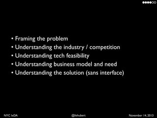 • Framing the problem	

• Understanding the industry / competition 	

• Understanding tech feasibility	

• Understanding b...
