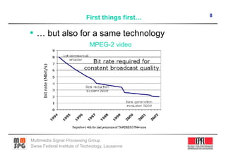 8
                            First things first…

•  … but also for a same technology
                              MPEG-2 video




Multimedia Signal Processing Group
Swiss Federal Institute of Technology, Lausanne
 