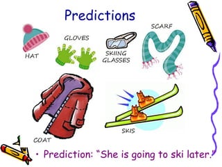 Predictions
• Prediction: “She is going to ski later.”
 