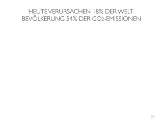 HEUTE VERURSACHEN 18% DER WELT-
BEVÖLKERUNG 54% DER CO2-EMISSIONEN




                                     29
 