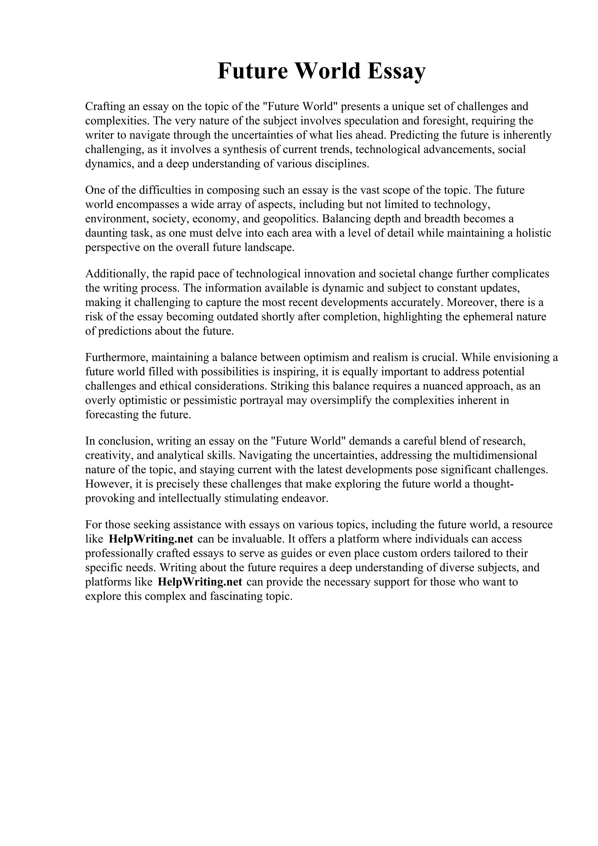 Future World Essay | PDF