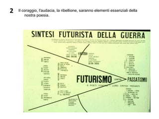 2 Il coraggio, l'audacia, la ribellione, saranno elementi essenziali della 
nostra poesia.
 