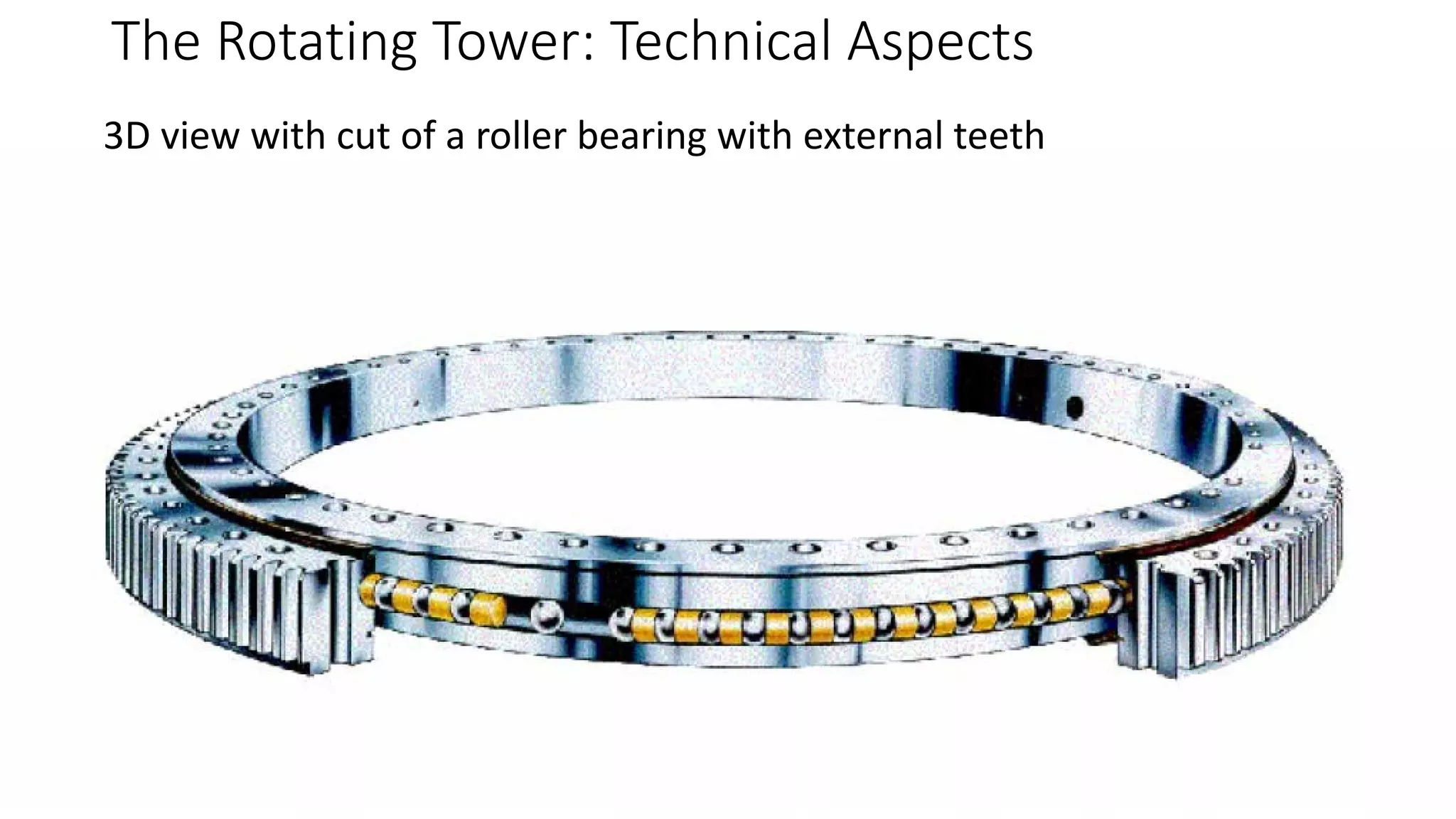 The Rotating Tower: Technical Aspects
3D view with cut of a roller bearing with external teeth
 