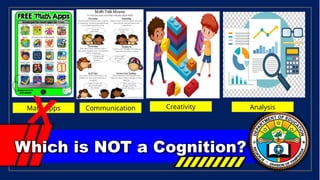 Which is NOT a Cognition?
Communication Creativity Analysis
Math Apps
X
 