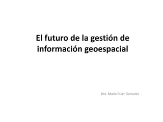 El futuro de la gestión de 
información geoespacial 
Dra. María Ester Gonzalez 
 