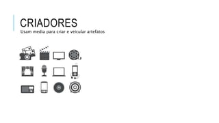 CRIADORES
Usam media para criar e veicular artefatos
 