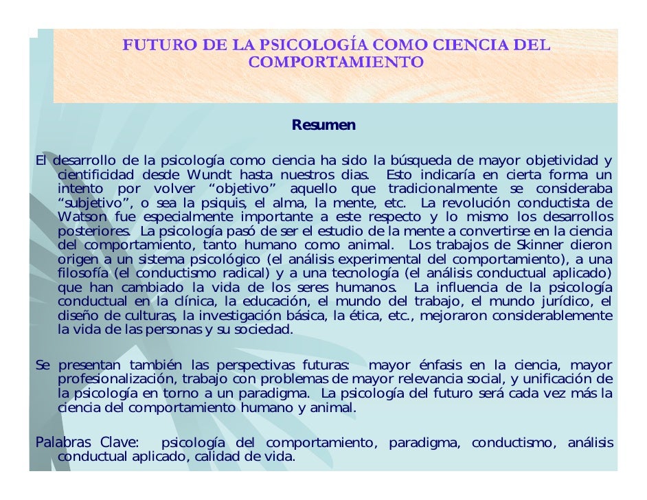 Futuro De La PsicologíA Como Ciencia Del Comportamiento
