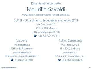 maurilio.savoldi@value4b.ch 55
Rimaniamo in contatto
Maurilio Savoldi
www.linkedin.com/in/maurilio-savoldi-a097853/
Value4...