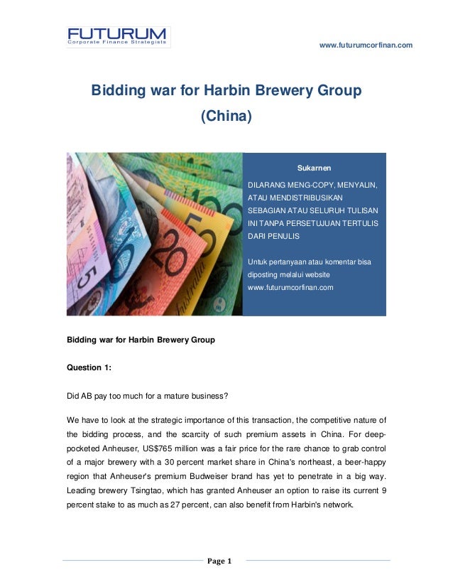 Bidding War For Harbin Brewery Group China