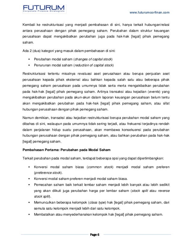 Opsi-opsi dalam reorganisasi atau restrukturisasi Opsi-opsi dalam reorganisasi atau restrukturisasi