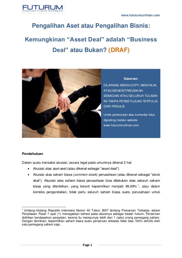 Pengalihan Aset Atau Pengalihan Bisnis Draf