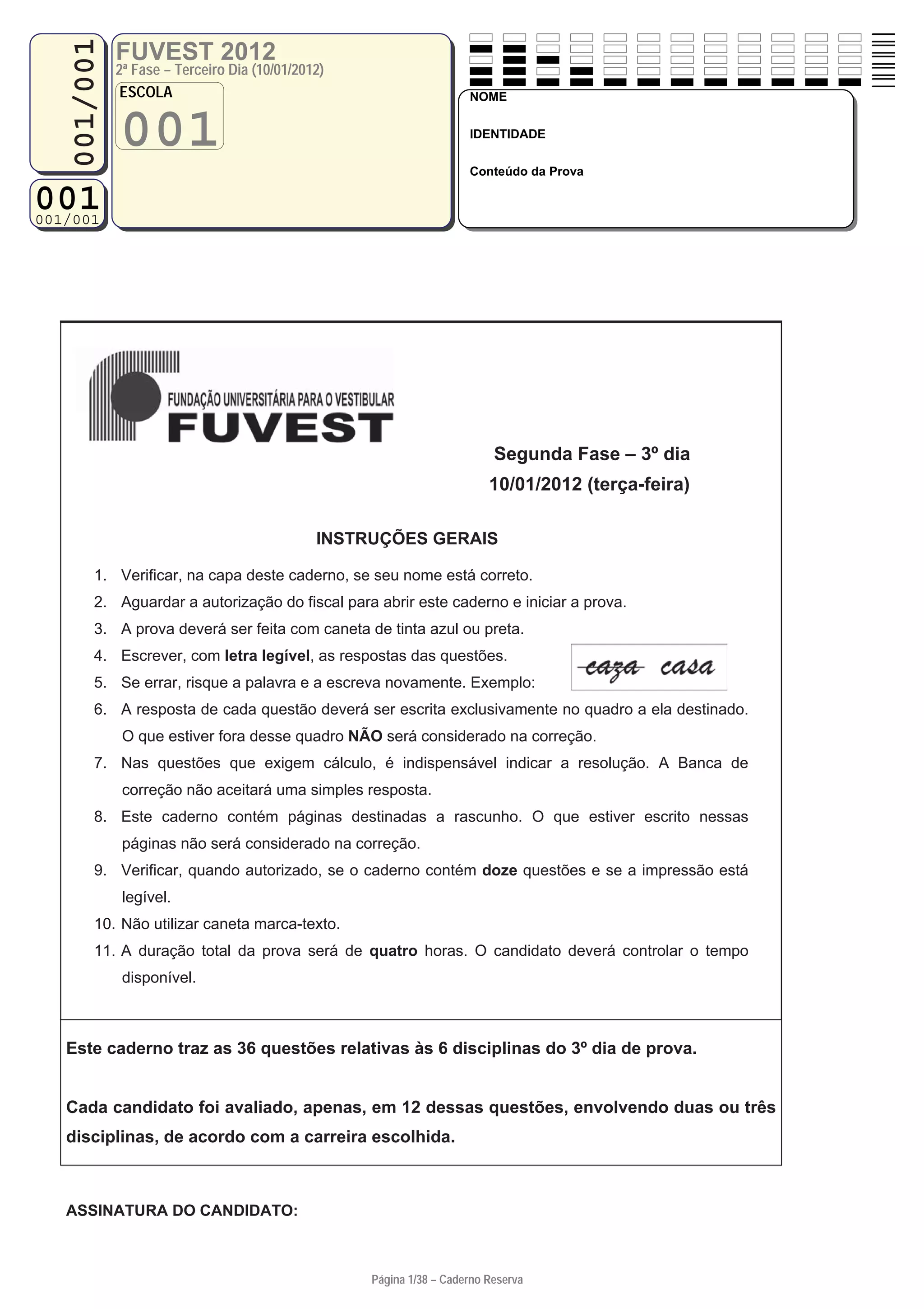 Prova Fuvest 2 Fase - RETOEDU