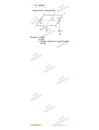 A figura mostra a situação final
Respostas: a) 0,08N
b) 0,20T
c) 0,016kg, colocada no ponto N, médio
de P3P4
M2 = 0,016kg
FFUUVVEESSTT -- 22ªª FFAASSEE -- JJAANN //22000099
 