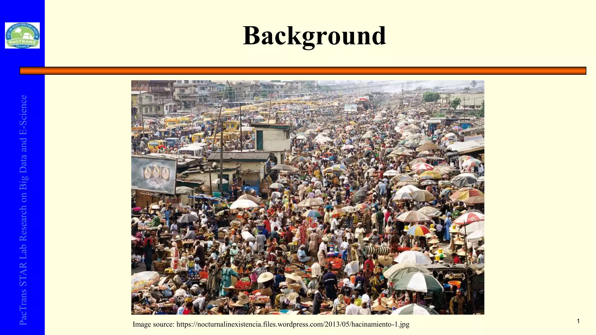 PacTransSTARLabResearchonBigDataandE-Science
1
Background
Image source: https://nocturnalinexistencia.files.wordpress.com/2013/05/hacinamiento-1.jpg
 