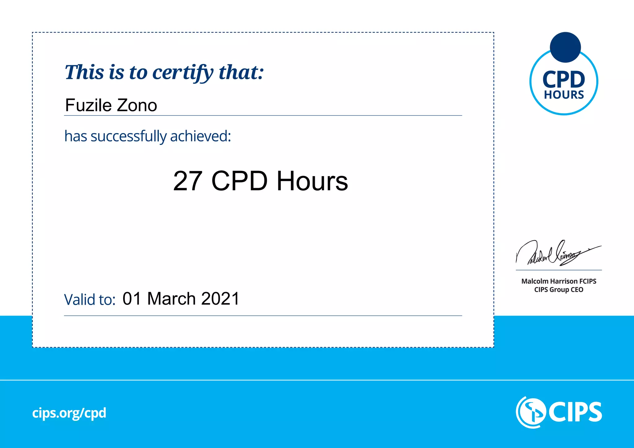 Fuzile Zono Cips CPD Cert | PDF