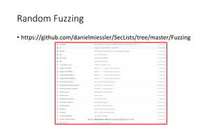 Random Fuzzing
• https://github.com/danielmiessler/SecLists/tree/master/Fuzzing
Alper Basaran - basaranalper@gmail.com
 