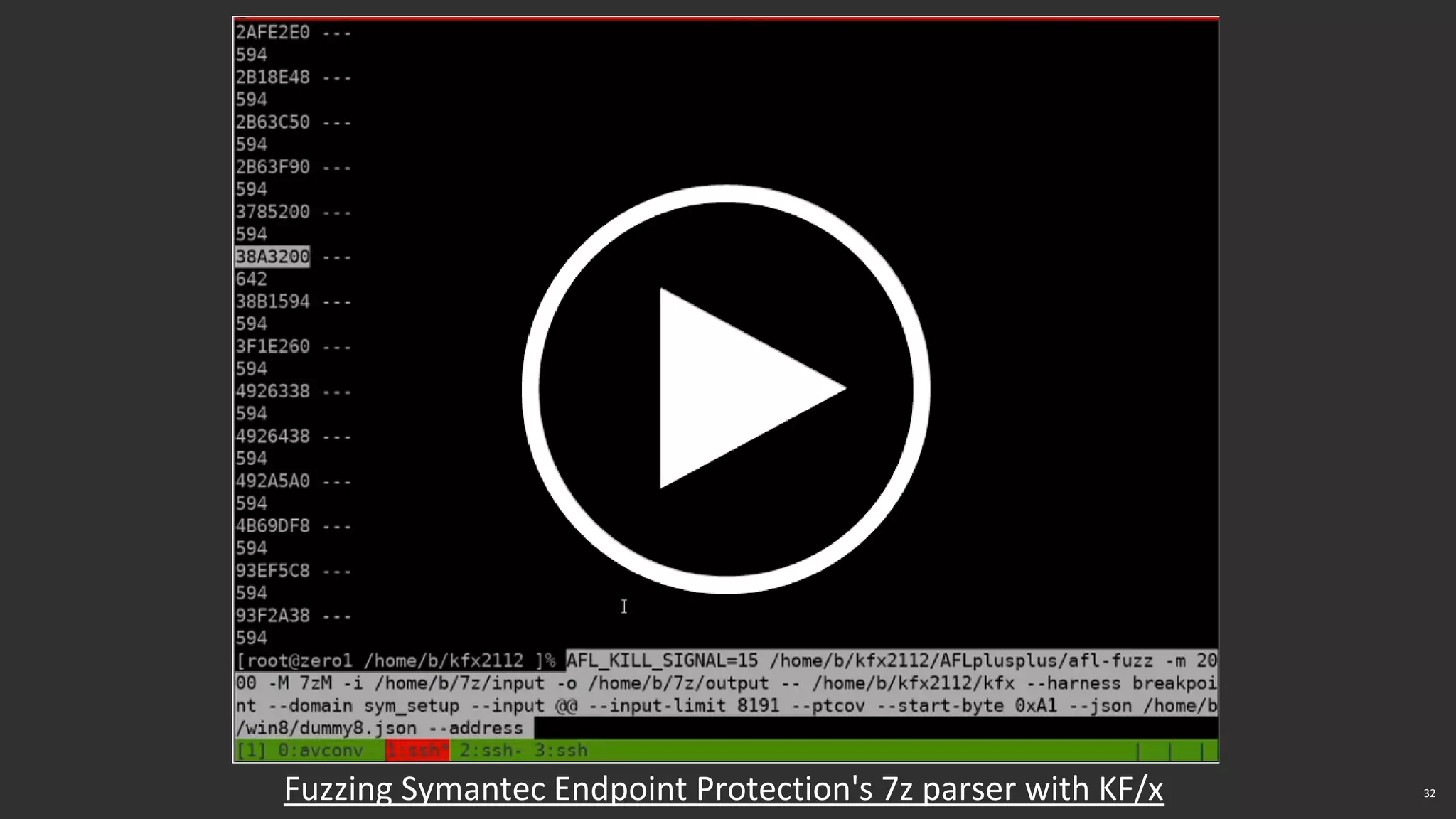 32
Fuzzing Symantec Endpoint Protection's 7z parser with KF/x
 