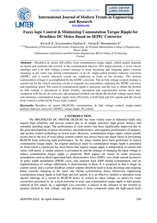 Fuzzy logic Control & Minimizing Commutation Torque Ripple for ...