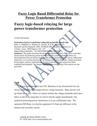 FUZZY LOGIC PROGRAMME-Fuzzy logic based differential relay for power ...