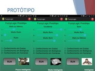 APLICAÇÃO FINAL
 Objetivos
 Utilizar um sistema de Lógica nebulosa para
calcular o preço de um carro usado, com base na
avalição da qualidade do seu estado.
 Receber a avalição do carro através de variáveis
linguísticas.
 Executar o sistema de Lógica nebulosa para gerar o
preço final do carro.
 