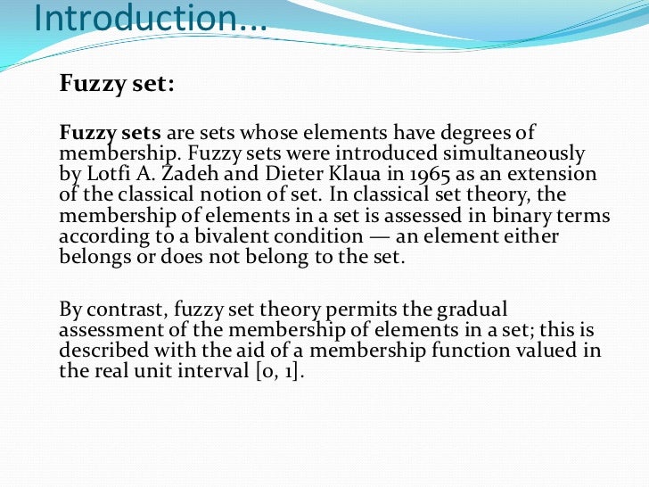Fuzzy Sets Introduction With Example