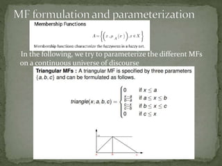 In the following, we try to parameterize the different MFs
on a continuous universe of discourse
 