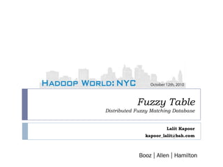 Fuzzy Table Distributed Fuzzy Matching Database Lalit Kapoor kapoor_lalit@bah.com 