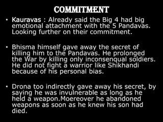 Result	War Lasted :                                   18 Days.  10 Days   (Bhisma),