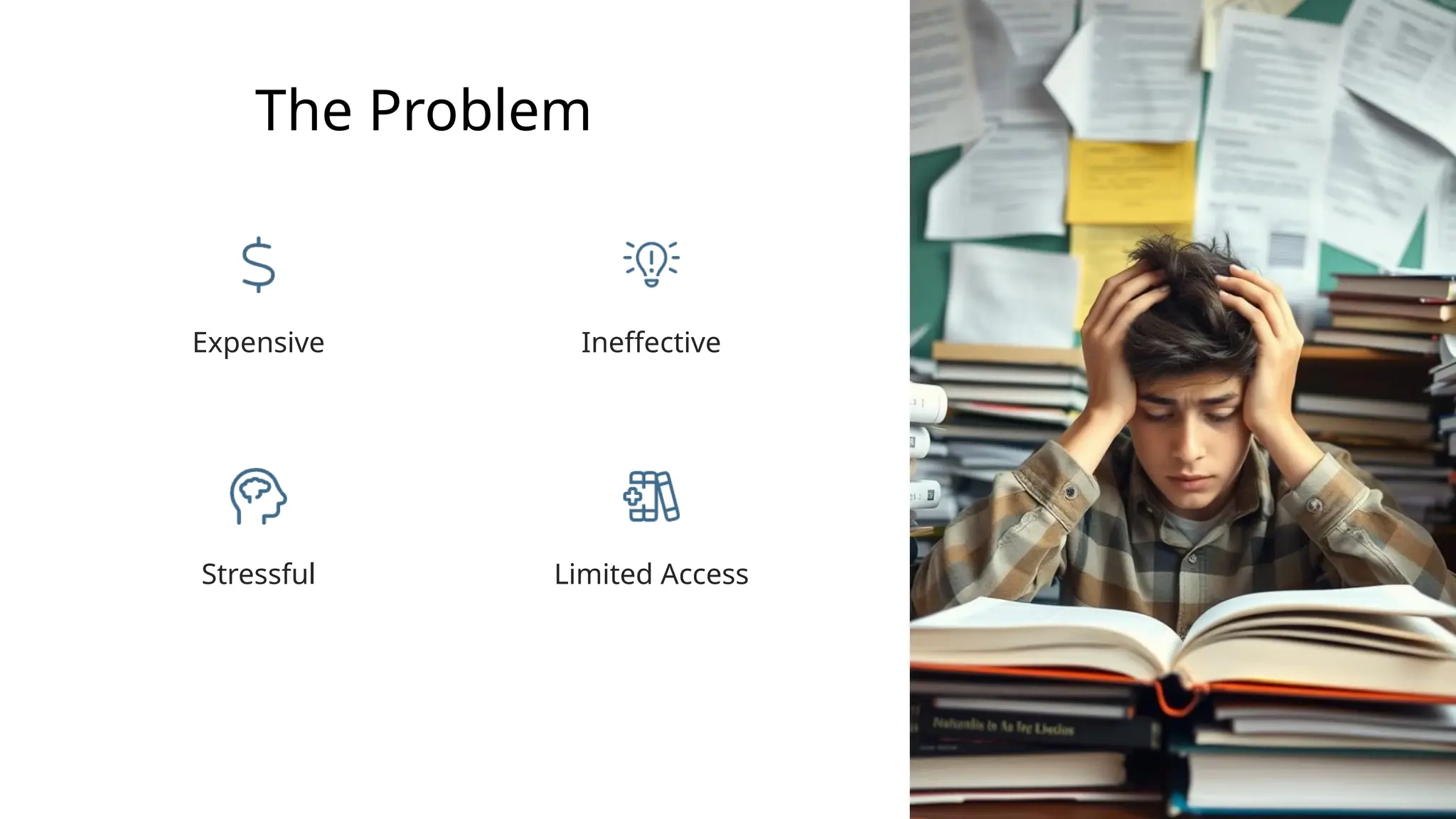 The Problem
Expensive Ineffective
Stressful Limited Access
 