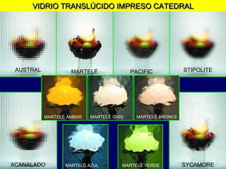 AUSTRAL MARTELÉ PACIFIC STIPOLITE ACANALADO SYCAMORE VIDRIO TRANSLÚCIDO IMPRESO CATEDRAL MARTELÉ VERDE MARTELÉ AZUL MARTELÉ BRONCE MARTELÉ ÁMBAR MARTELÉ GRIS 