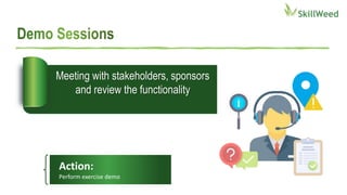 Meeting with stakeholders, sponsors
and review the functionality
Action:
Perform exercise demo
 