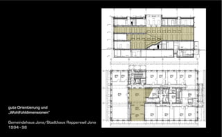 gute Orientierung und
„Wohlfühldimensionen“
Gemeindehaus Jona/Stadthaus Rapperswil Jona
1994 - 98

 