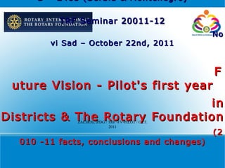 RID – 2483 (Serbia & Montenegro) TRF Seminar 20011-12 Novi Sad – October 22nd, 2011 Future Vision - Pilot's first year in Districts & The Rotary Foundation (2010 -11 facts, conclusions and changes) Presentation – Speech by Vissarion (Aris) Zachos, IPDG ZACHOS, IPDG / TRF -FV-PILOT / OCT. 2011 