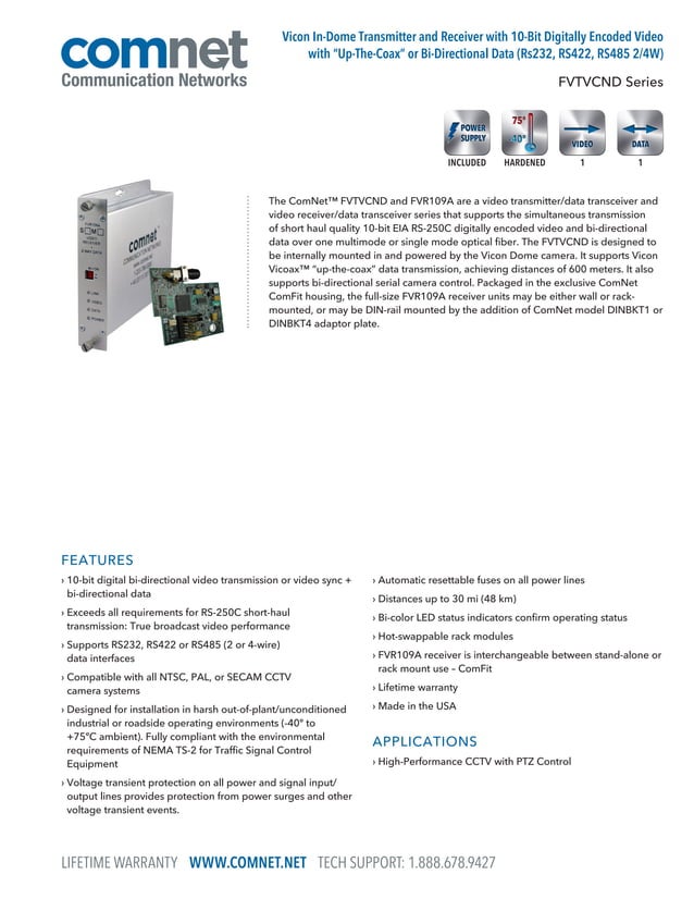 Comnet Fso ComNet FVR109AM1 Data Sheet | PDF