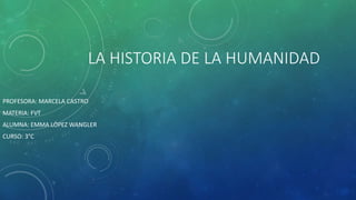 LA HISTORIA DE LA HUMANIDAD
PROFESORA: MARCELA CASTRO
MATERIA: FVT
ALUMNA: EMMA LÓPEZ WANGLER
CURSO: 3°C
 