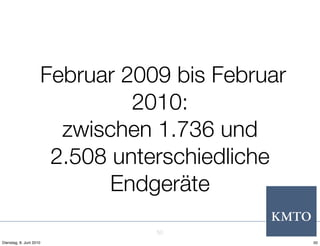 Februar 2009 bis Februar
                              2010:
                       zwischen 1.736 und
                      2.508 unterschiedliche
                            Endgeräte
                                50
Dienstag, 8. Juni 2010                          50
 
