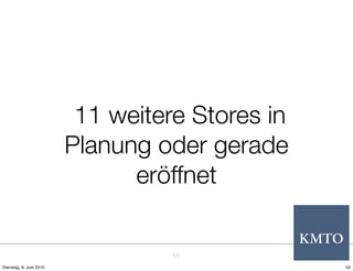 11 weitere Stores in
                         Planung oder gerade
                               eröffnet


                                   55
Dienstag, 8. Juni 2010                           55
 